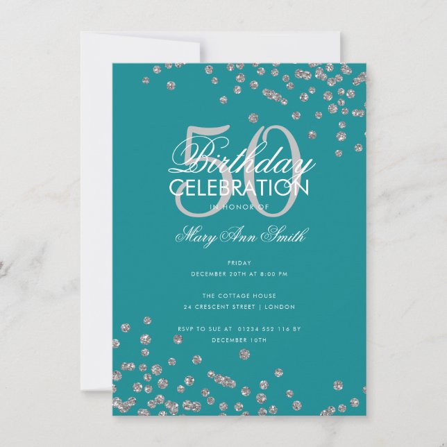 Invitation Budget Anniversaire Parties scintillant Argent Con (Devant)
