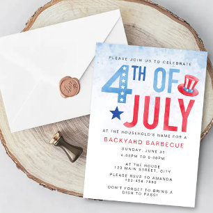 Invitation Budget Aquarelle bleu 4 juillet Parti