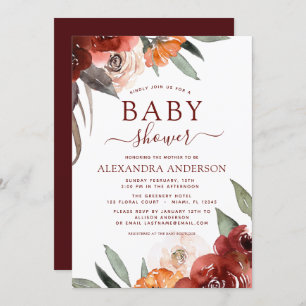 Invitation Budget Automne Baby shower Bourgogne Floral