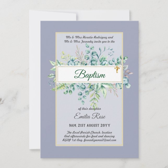 Invitation Budget BAPTISM Baptiser la verdure Feuilles Invita (Devant)