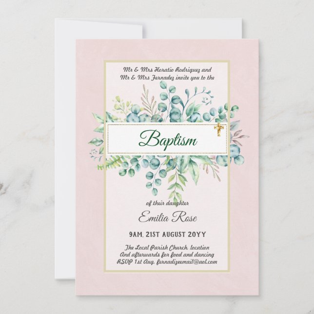 Invitation Budget BAPTISM Baptiser la verdure Feuilles Invita (Devant)
