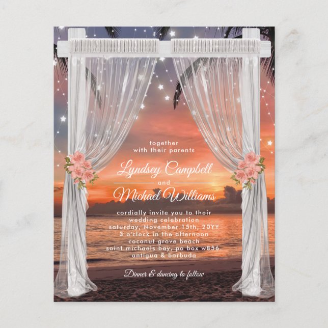 Invitation Budget Beach Sunset Mariage Arch (Devant)