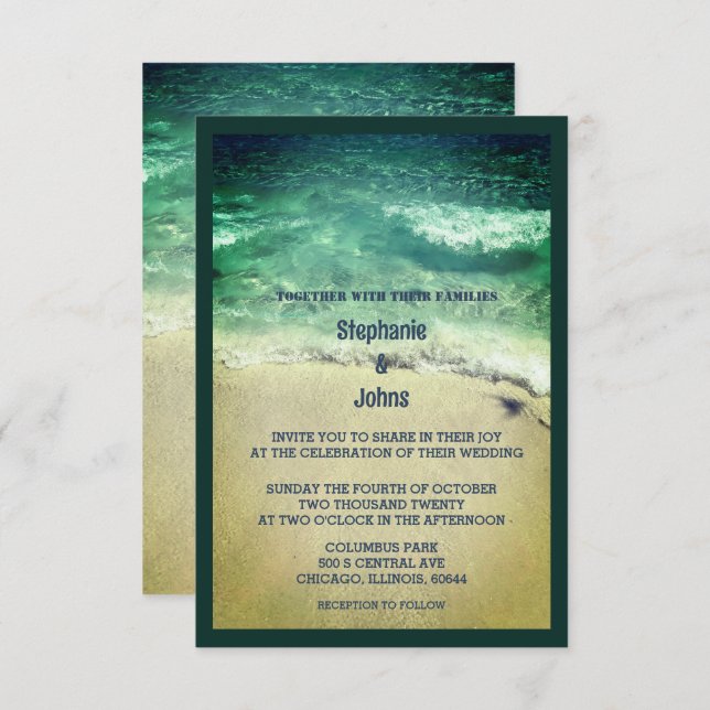 Invitation Budget Beach Turquoise Turquoise Green Artsy Maria (Devant / Derrière)