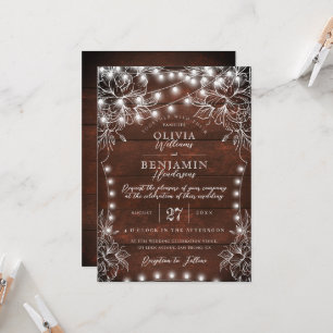 Invitation Budget Blanc Floral & Rustique Bois Lumières Maria