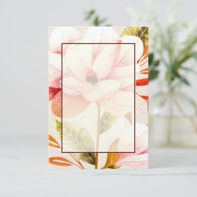 Invitation Budget blanc mariage à fleurs rose (Debout devant)