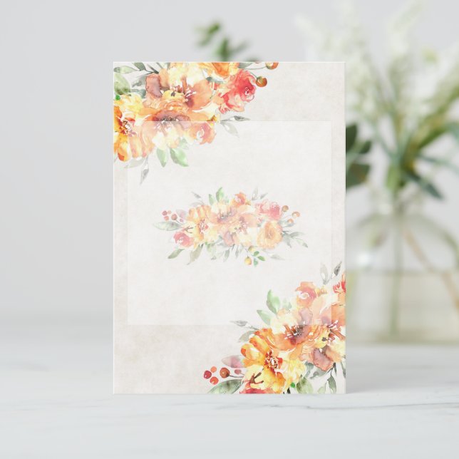 Invitation Budget blanc mariage floral Ginger aquarelle (Debout devant)