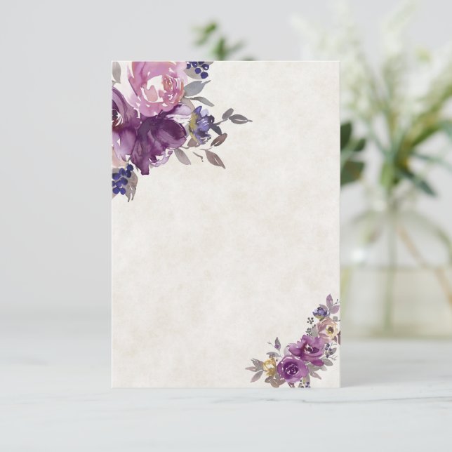 Invitation Budget blanc mariage floral violet aquarelle (Debout devant)