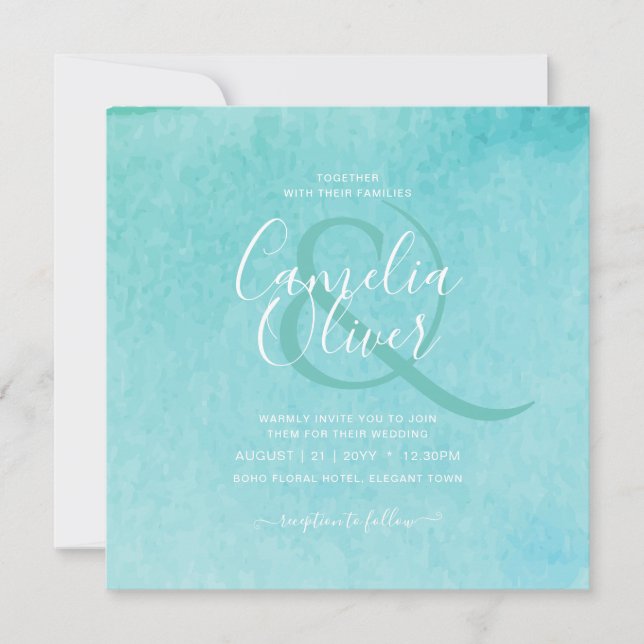 Invitation Budget BLIZZARD BLUE Watercolor Plage Mariage (Devant)
