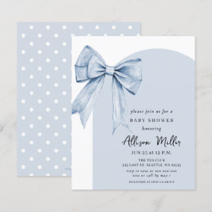 Invitation Budget Blue Bow Coquette Garçon Baby Sh