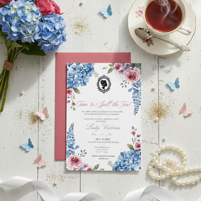 Invitation Budget Blue Florals Bridgerton Birthday Party (Créateur téléchargé)