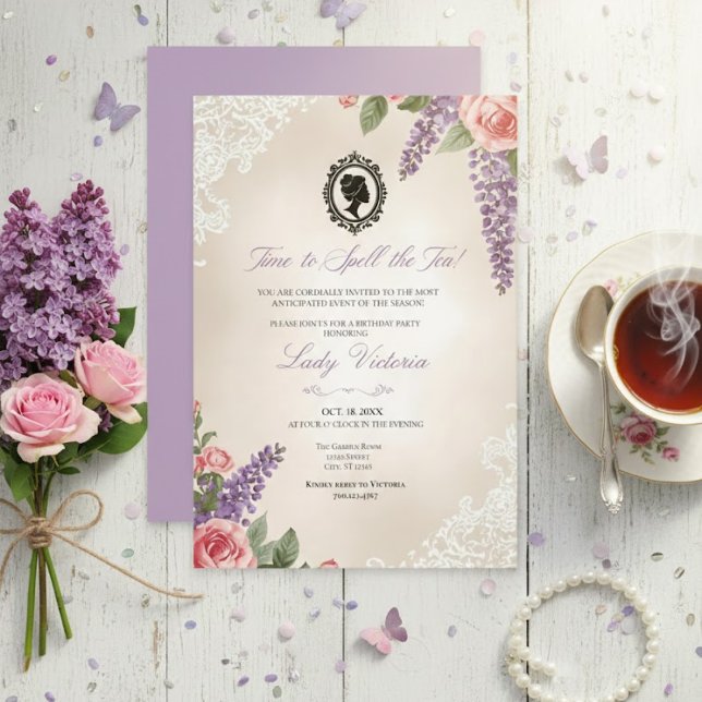 Invitation Budget Blue Florals Bridgerton Birthday Party (Créateur téléchargé)