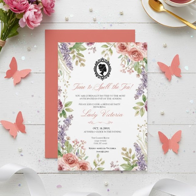 Invitation Budget Blue Florals Bridgerton Birthday Party (Créateur téléchargé)