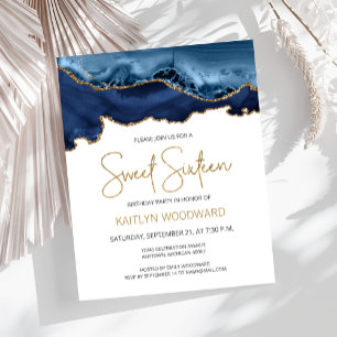 Invitation Budget Blue Gold Agate Sweet 16
