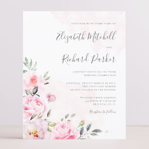 Invitation Budget Blush Pink Aquarelle Floral Mari