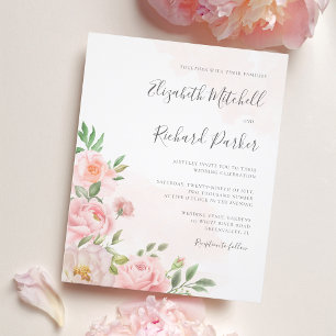 Invitation Budget Blush Pink Aquarelle Floral Mari
