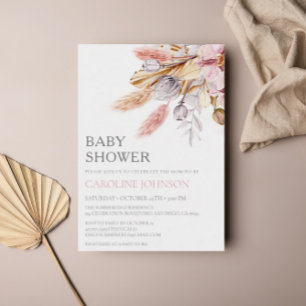 Invitation Budget Boho Chic Floral Pampas Baby shower en herb