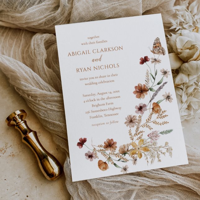 Invitation Budget Boho Fleur sauvage Floral Butal Mariage (Créateur téléchargé)