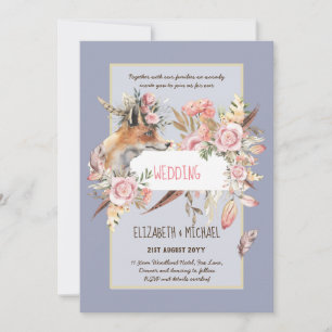 Invitation BUDGET Boho Woodland FOX Floral Mariage Moderne