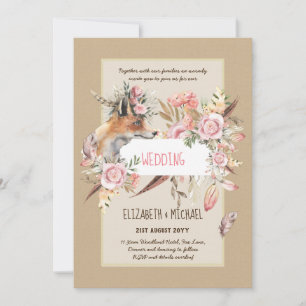 Invitation BUDGET Boho Woodland FOX Floral Mariage Moderne