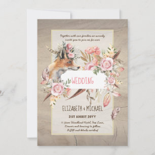 Invitation BUDGET Boho Woodland FOX Floral Mariage Moderne