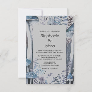 Invitation Budget Bois Champignons Gris Bleu Rustique Mariage