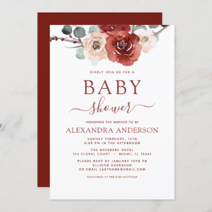 Invitation Budget Bourgogne Baby shower Eucalyptus automne