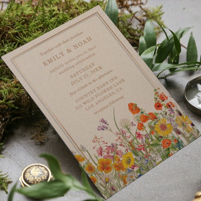 Invitation Budget Colorful Wild Flowers Country Boho Mariage (Créateur téléchargé)