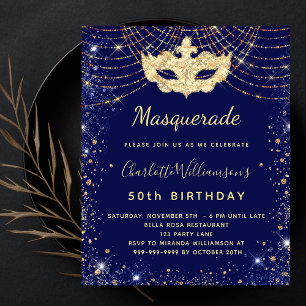 Invitation budget d'anniversaire d'or bleu mascara