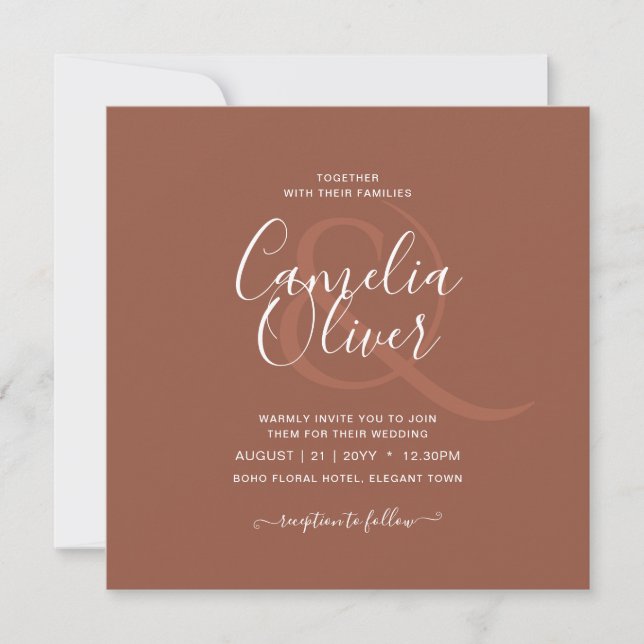 Invitation BUDGET Dark Terracotta Mariage monochrome (Devant)