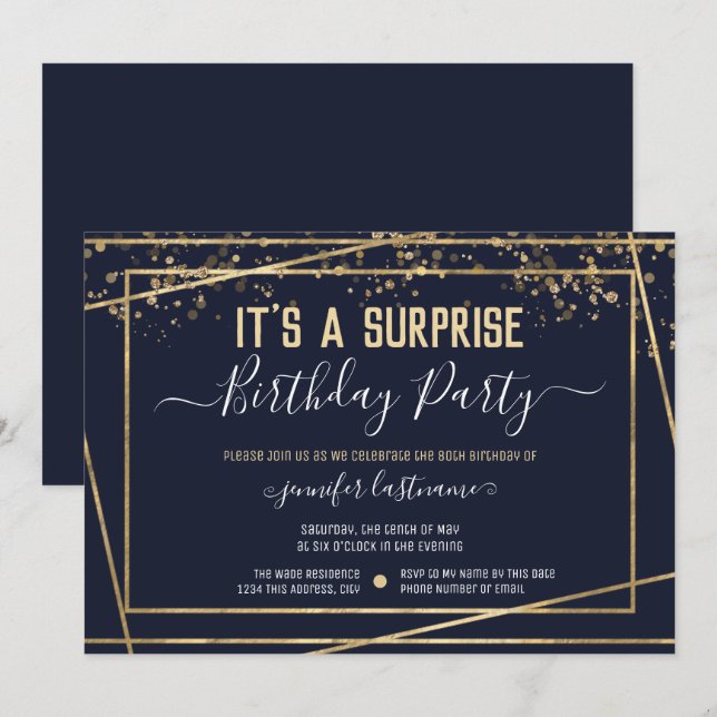 Invitation Budget de fête d'anniversaire surprise (Devant / Derrière)