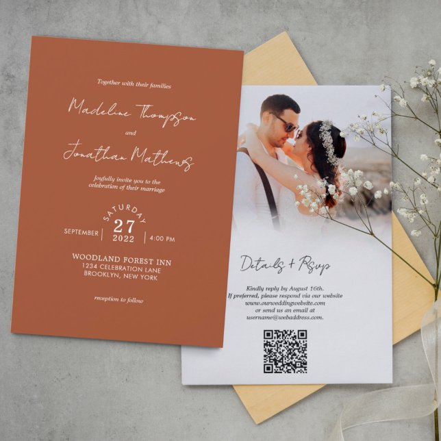 Invitation Budget de mariage photo en terre cuite Code QR Rsv (Créateur téléchargé)