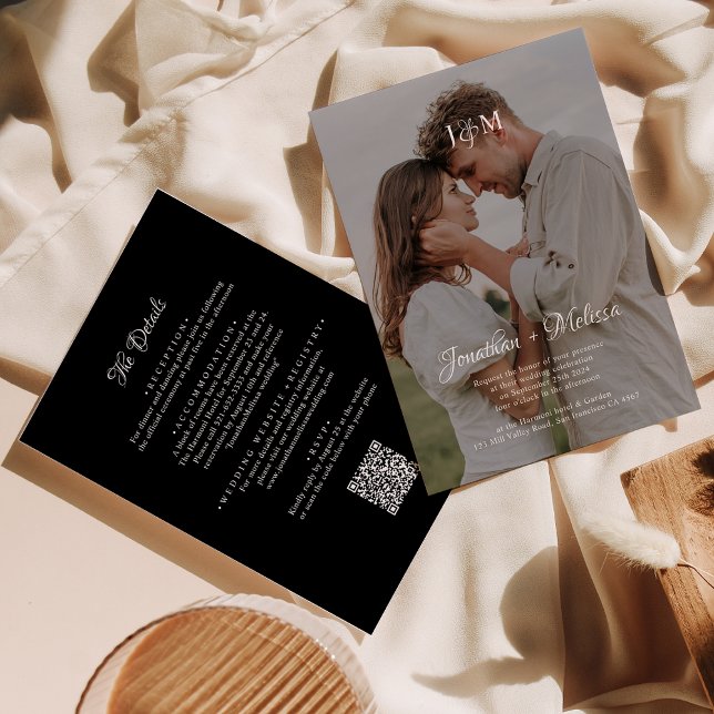 Invitation Budget du code QR tout en un monogramme Mariage no (Créateur téléchargé)