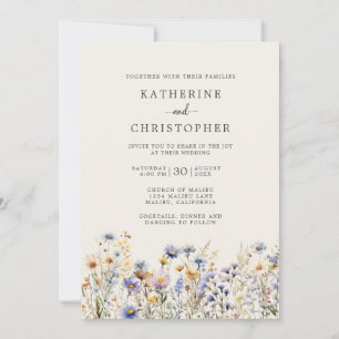 Invitation Budget Dusty Blue Floral Ivory All-In-One Mariage