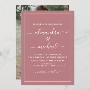 Invitation Budget Dusty Rose Mariage rose avec Photo Invitati
