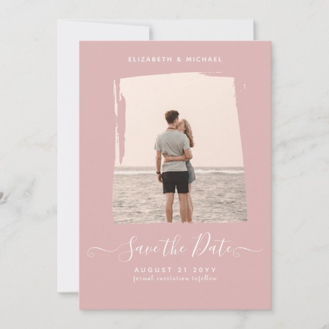 Invitation BUDGET Dusty Rose PHOTO Enregistrer la date Monoch (Devant)