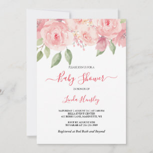 Invitation Budget Élégant Baby shower Floral Coral