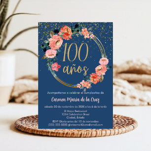Invitation Budget Espagnol Chic Élégant Floral 100e Anniversa