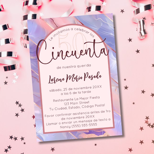 Invitation Budget espagnol violet rose âge 50e anniversaire (Créateur téléchargé)