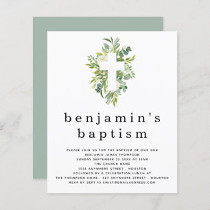 Invitation Budget Eucalyptus Cross Baptism