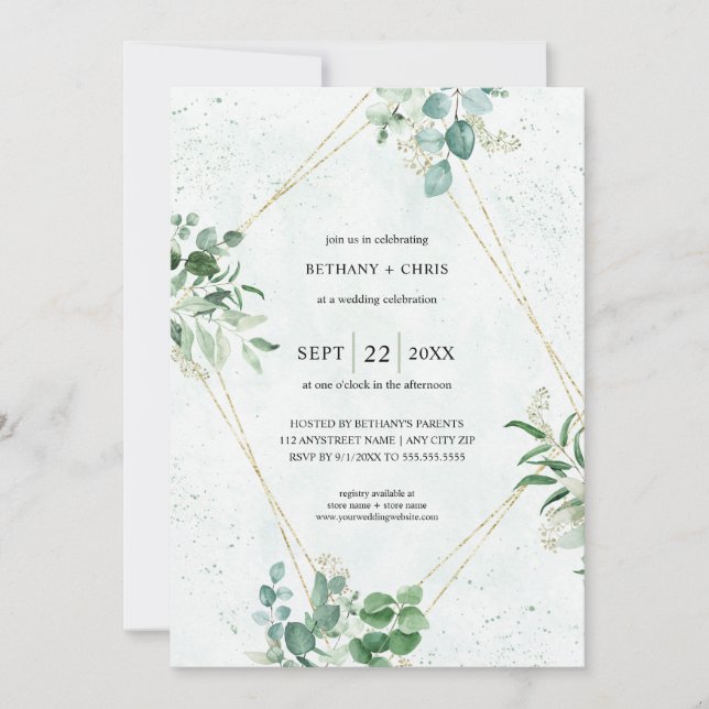Invitation Budget Eucalyptus Verdure tout en un Mariage (Devant)
