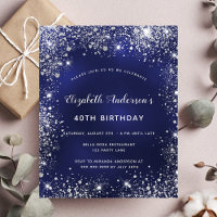 Invitation budget fête d'anniversaire bleu marine 