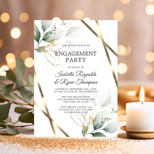 Invitation BUDGET Feuille Gold Watercolor ENGAGEMENT PARTI (BUDGET Leaves Gold Watercolor ENGAGEMENT PARTY Invitation)
