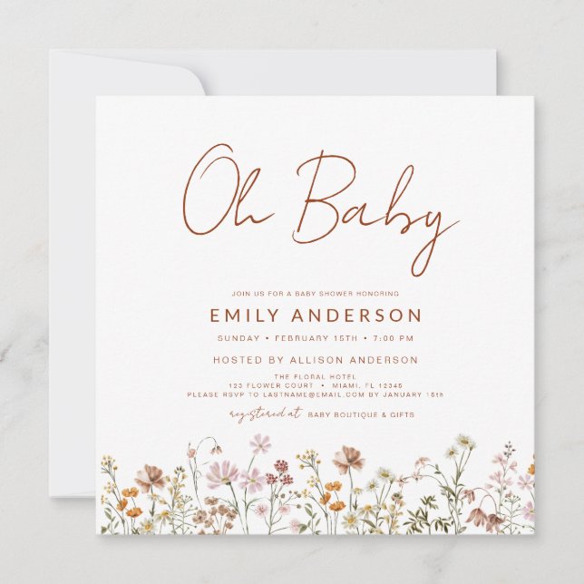 Invitation Budget Fleur sauvage Oh Baby shower Floral (Devant)