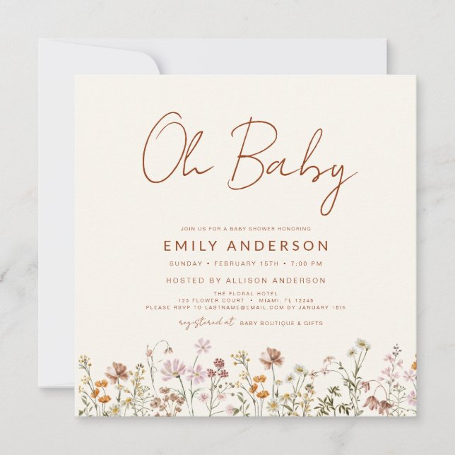Invitation Budget Fleur sauvage Oh Baby shower Floral (Devant)