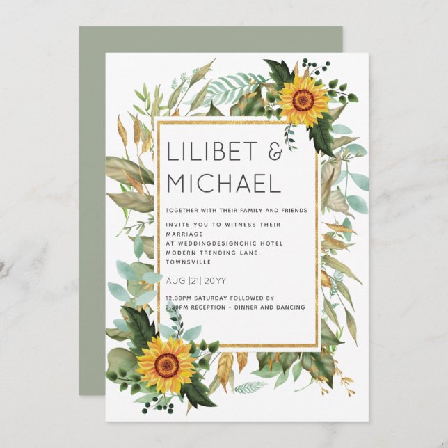 Invitation Budget Fleurs de soleil rustiques BOHO Mariage ver (Devant / Derrière)