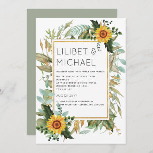 Invitation Budget Fleurs de soleil rustiques BOHO Mariage ver
