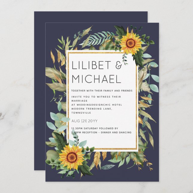 Invitation Budget Fleurs de soleil rustiques BOHO Mariage ver (Devant / Derrière)