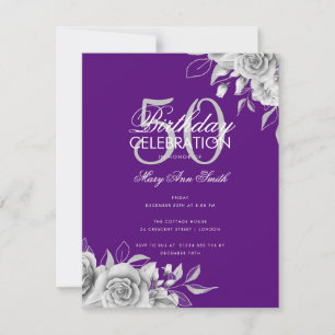 Invitation Budget Floral Anniversaire Fête Argent violet