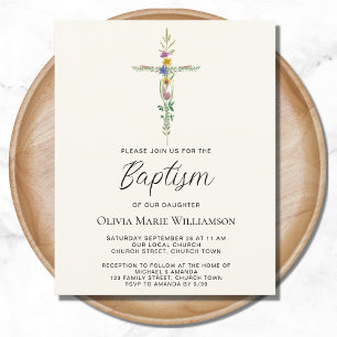 Invitation Budget Floral Cross Baptism