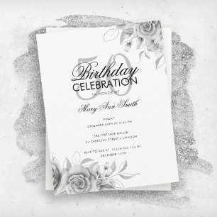 Invitation Budget Floral Glam Anniversaire Fête Argent
